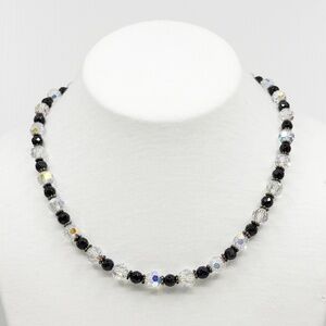 sterling silver sandstone & crystal bead necklace - GM718